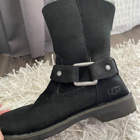 UGG Suede Fur Trim Moto Boots - Picture 5 of 9